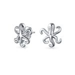 Tiny Nautical Ocean Marine Life Squid Octopus Stud Earrings .925 Sterling Silver