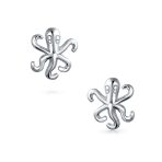 Set of 2 Nautical Ocean Marine Life Lobster and Octopus Stud Earrings Silver - Image 2