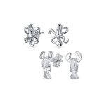 Set of 2 Nautical Ocean Marine Life Lobster and Octopus Stud Earrings Silver