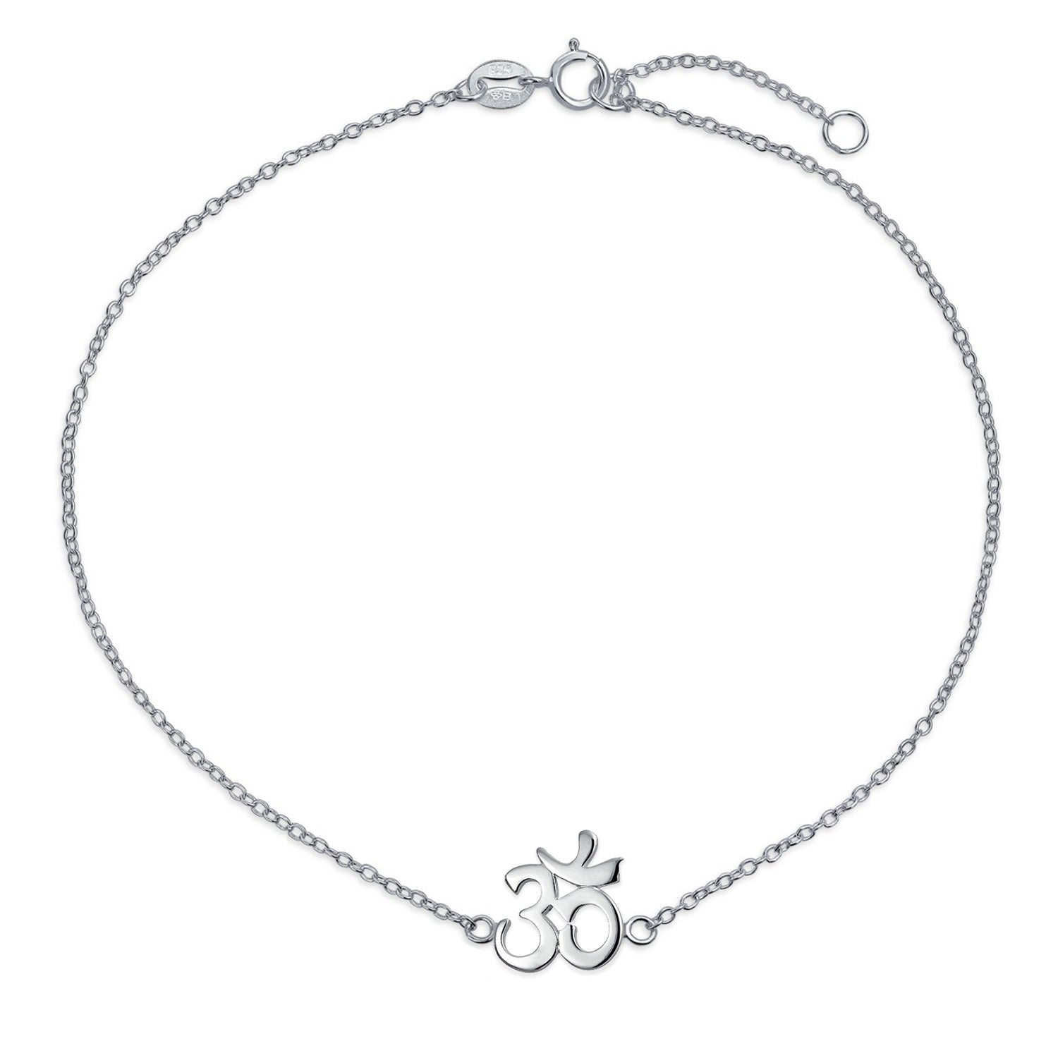 silver-ohm-anklet_pfs-14-1672-az_1 Sanskrit Aum Om Anklet Ankle Bracelet Religious Charm Silver 9-10 Inch - Image 1