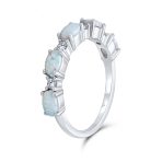 Thin CZ Accent Stackable Oval White Created Opal Band Ring .925 Sterling Silver - Image 3