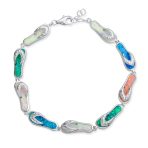 Tropical Vacation Beach Multi Color Flip Flop Sandal Created Opal Bracelet .925 Sterling Silver