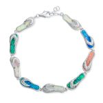 Tropical Vacation Beach Multi Color Flip Flop Sandal Created Opal Bracelet .925 Sterling Silver