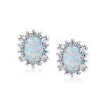 Vintage Estate Style Oval Opal Halo CZ Stud Earrings Sterling Silver 12MM - Image 7