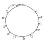 Multi Heart Crystal Pink Anklet Ankle Bracelet Sterling Silver 9-10"