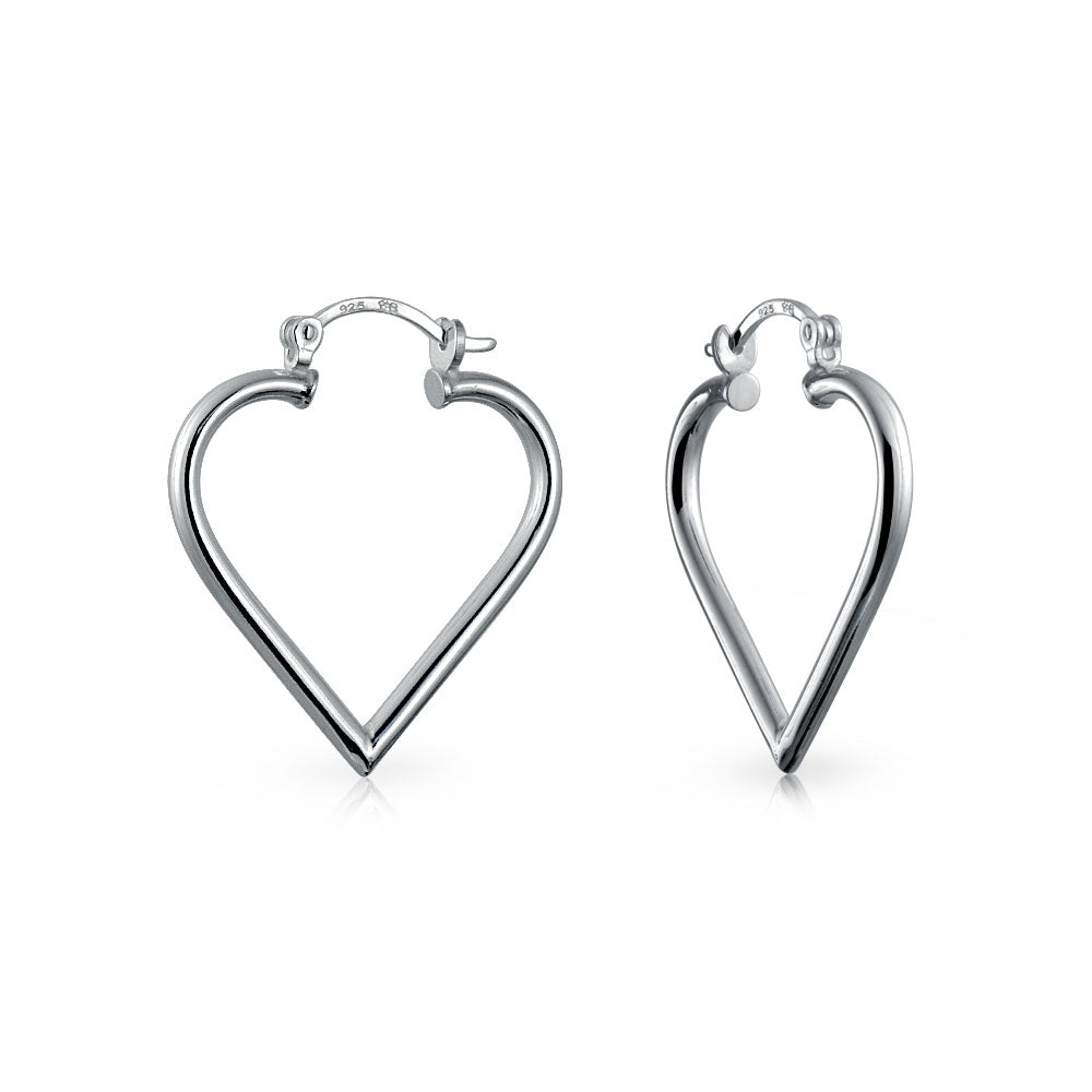 silver-open-heart-hoop-appl-6s-75652-az Large Heart Shaped Hoop Huggie Earrings Sterling Silver 1.25 Inch - Image 1