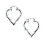 Large Heart Shaped Hoop Huggie Earrings Sterling Silver 1.25 Inch - Image 2
