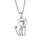Geometric Origami Animal Jewelry Kitten Cat Pendant Necklace .925 Sterling Silver - Image 2