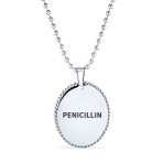 Medical ID Dog Tag Pendant Necklace Oval Rope Edge Stainless - Image 3