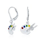 Painter's Palette Multi-Color Enamel Dangle Earrings in  Sterling Silver
