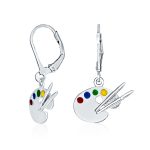 Painter's Palette Multi-Color Enamel Dangle Earrings in  Sterling Silver