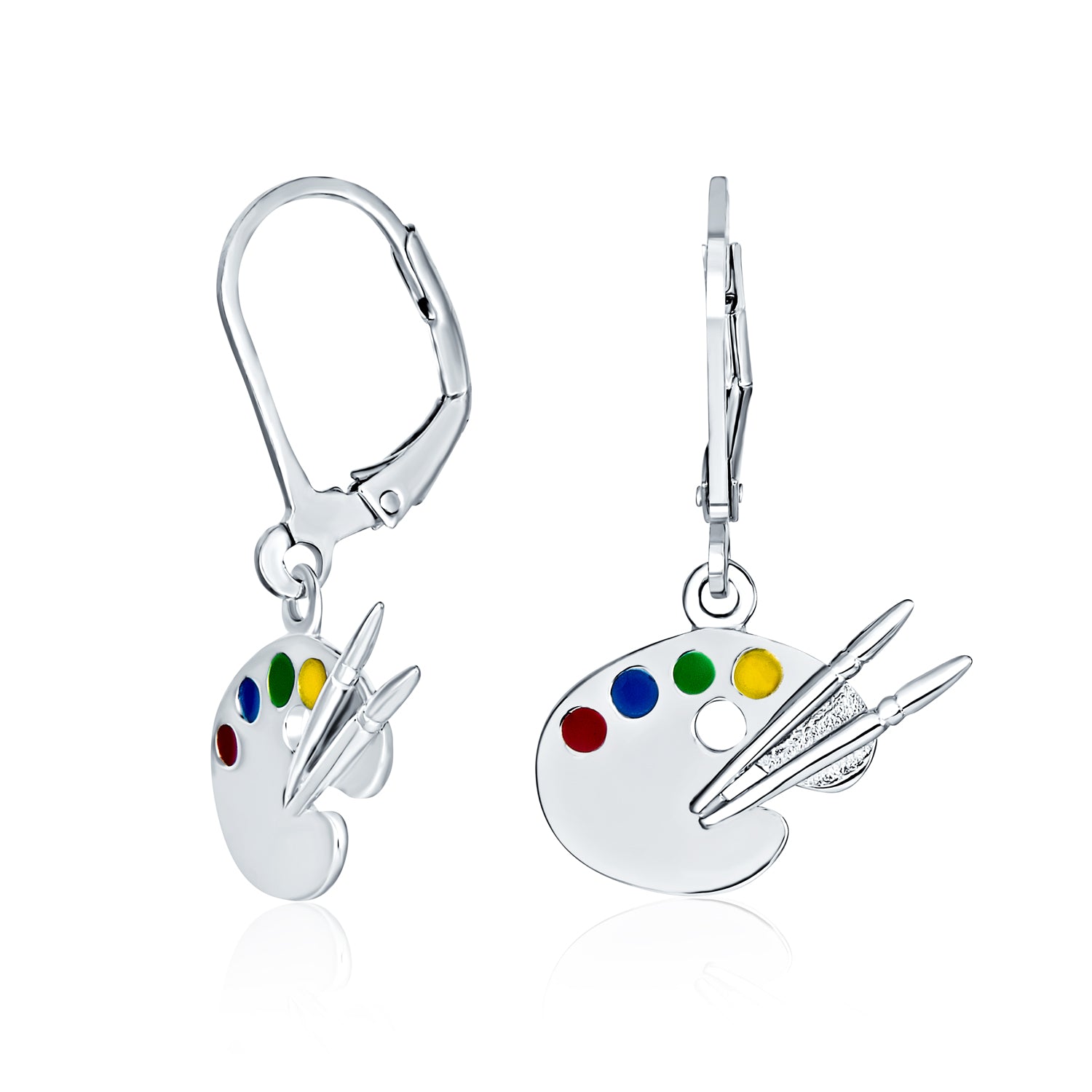 silver-paint-art-dangle-earrings-pmr-e21361_1 Painter's Palette Multi-Color Enamel Dangle Earrings in Sterling Silver - Image 1