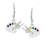Painter's Palette Multi-Color Enamel Dangle Earrings in  Sterling Silver - Image 2
