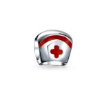Red RN Nurse Hat Charm Bead Sterling Silver for European Bracelets