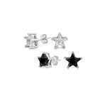 Set of 2 Celestial USA Black Clear CZ Star Stud Earrings Sterling Silver 7MM - Image 3
