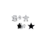 Set of 2 Celestial USA Black Clear CZ Star Stud Earrings Sterling Silver 7MM - Image 4