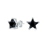 Set of 2 Celestial USA Black Clear CZ Star Stud Earrings Sterling Silver 7MM - Image 5