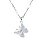 Mini Petite Micro Pave CZ Garden Butterfly Pendant Necklace Sterling Silver