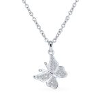 Mini Petite Micro Pave CZ Garden Butterfly Pendant Necklace Sterling Silver
