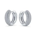 Bridal CZ Micro Pave Slender Huggie Hoop Earrings - Image 4