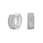 Minimalist Pave CZ Band Cartilage Ear Cuffs Clip Wrap Earrings Sterling Silver