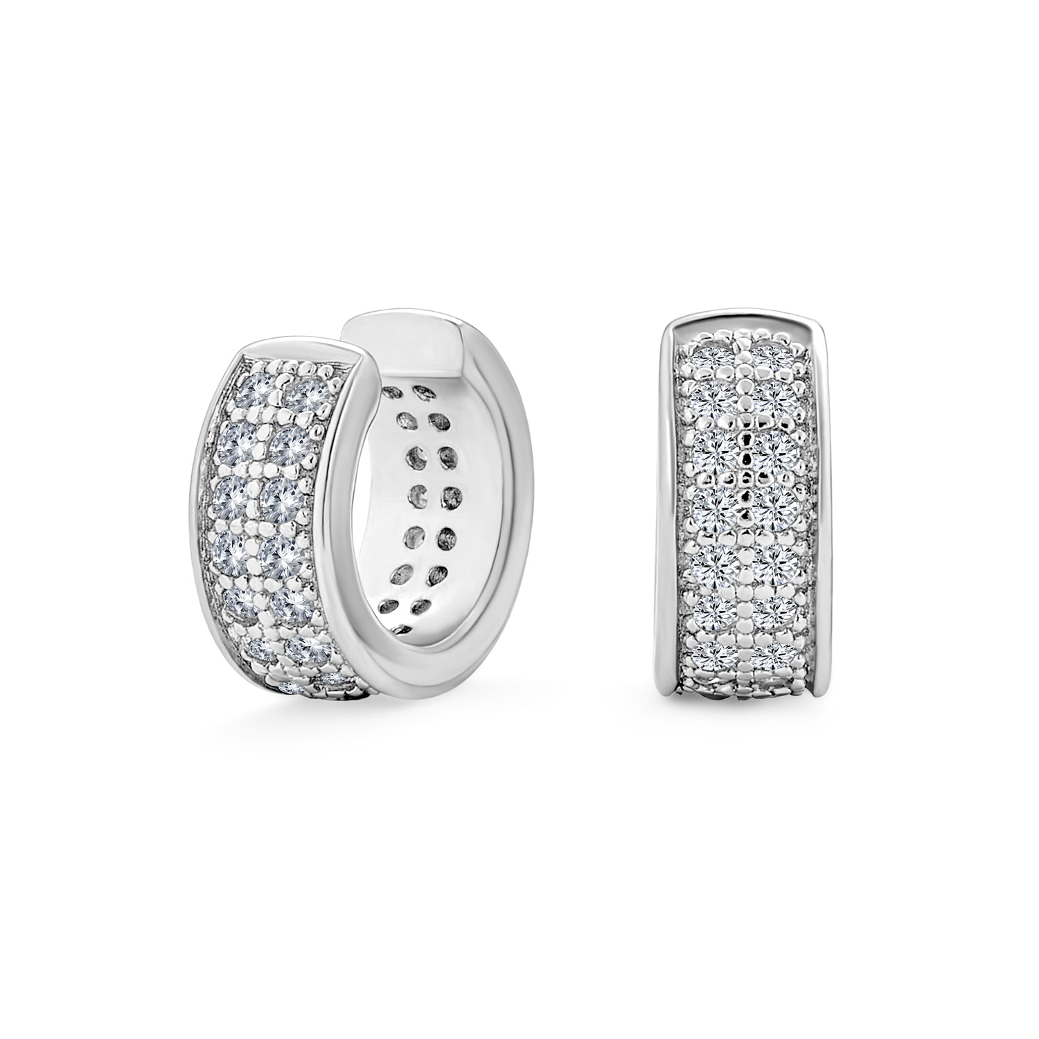 silver-pave-huggie-earrings-bridal-pfs-52-2212_1 Minimalist Pave CZ Band Cartilage Ear Cuffs Clip Wrap Earrings Sterling Silver - Image 1
