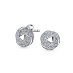 Triple Love Knot CZ Stud Earrings, Rose Gold Sterling Silver, Button Style