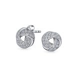 Triple Love Knot CZ Stud Earrings, Rose Gold Sterling Silver, Button Style