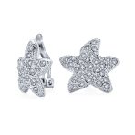 Fashion Pave Crystal Starfish Clip On Earrings Non Pierced Ears Silver Plated
