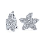 Fashion Pave Crystal Starfish Clip On Earrings Non Pierced Ears Silver Plated