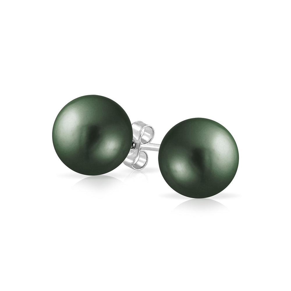 silver-peacock-pearl-ball-earrings_dt-e10mmprlmc-10mmr-az_1 Classic Black Peacock Simulated Pearl Drop Ball Earrings Sterling Silver - Image 1