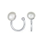 Minimalist Spiral Wire Ear Cuff Cartilage Earrings Freshwater Pearls Gold Plated