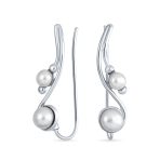 White Freshwater Pearl Ear Cuff Cartilage Climbers 14K Gold Plated Sterling Silver - Image 2