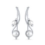 White Freshwater Pearl Ear Cuff Cartilage Climbers 14K Gold Plated Sterling Silver - Image 4
