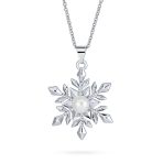 Holiday Pendant Necklace & Pearl Snowflake Earrings Jewelry Set Silver Plated - Image 3