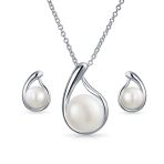 Timeless Elegance Pearl Pendant Necklace & Stud Earrings Set in Sterling Silver