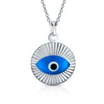 Turkish Round Circle Evil Eye Charm Pendant Necklace Rose Gold Sterling Silver