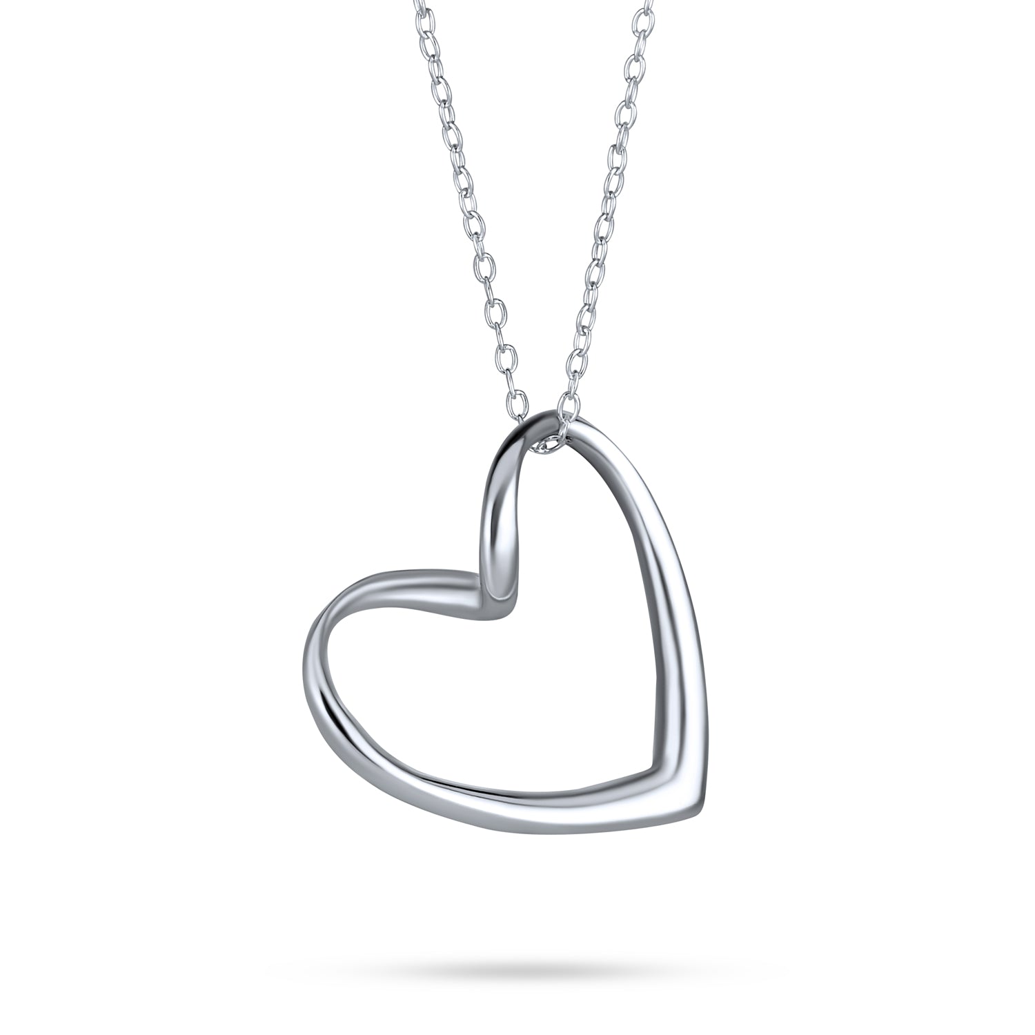 silver-pendant-heart-floating-necklace_sstr-h425 Floating Open Heart Pendant Necklace Sterling Silver Chain - Image 1