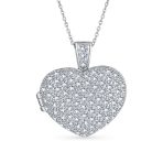 Keepsake Pave CZ Aromatherapy & Photo Large Puff Heart Shape Locket Pendant Necklace Sterling Silver