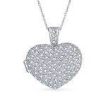 Keepsake Pave CZ Aromatherapy & Photo Large Puff Heart Shape Locket Pendant Necklace Sterling Silver