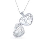 Keepsake Pave CZ Aromatherapy & Photo Large Puff Heart Shape Locket Pendant Necklace Sterling Silver - Image 5