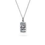 Inspirational Live Love Laugh Dog Tag Pendant Necklace in Sterling Silver
