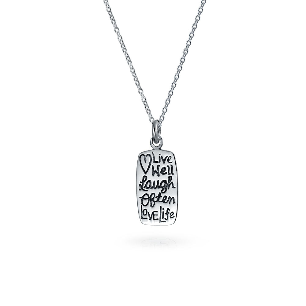 silver-pendant-live-laugh-love_sstr-p10002 Inspirational Live Love Laugh Dog Tag Pendant Necklace in Sterling Silver - Image 1