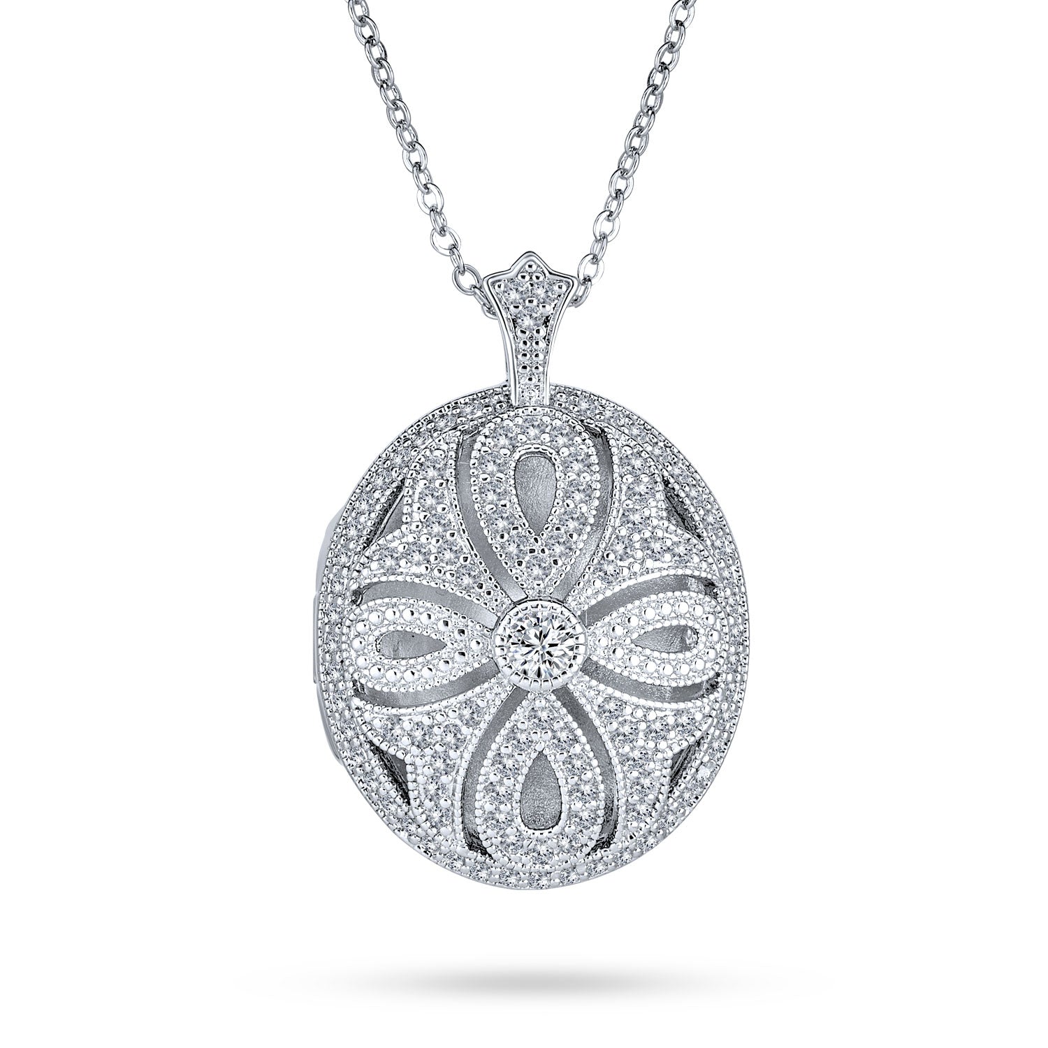 silver-pendant-locket-necklace-teardrop-oval_rm-jn4071rp_1 Victorian Style Filigree Perfume Diffuser Locket Necklace Silver Plated - Image 1
