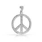 Pave CZ Peace Sign Pendant Necklace in Sterling Silver with Chain - Image 4