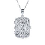 Vintage Style Keepsake Infinity Rectangle Photo Locket Pendant Necklace .925 Sterling Silver