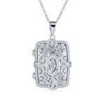 Vintage Style Keepsake Infinity Rectangle Photo Locket Pendant Necklace .925 Sterling Silver