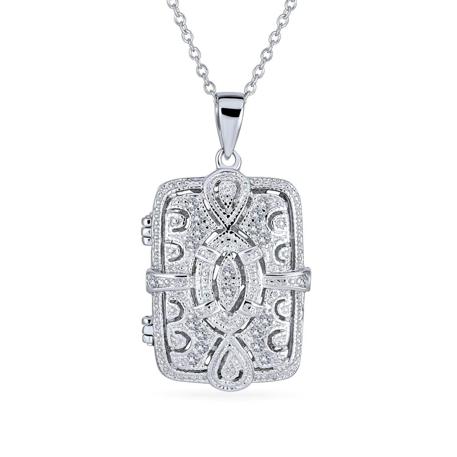 silver-pendant-vintage-locket-paris_hsh-hsp3504_1 Vintage Style Keepsake Infinity Rectangle Photo Locket Pendant Necklace .925 Sterling Silver - Image 1