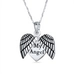 MY Angel Word Angel Wing Heart Locket Pendant Necklace .925 Sterling Silver