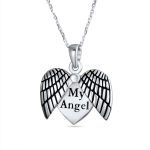 MY Angel Word Angel Wing Heart Locket Pendant Necklace .925 Sterling Silver